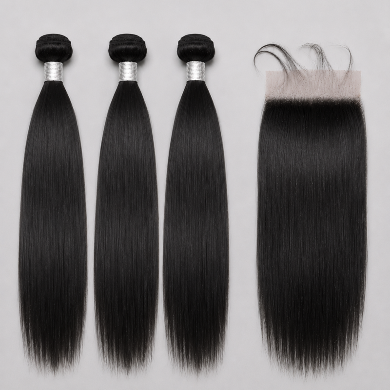 Brazilian Straight 3 Bundles + 5x5 HD Lace Closure